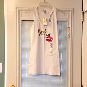 Long white racer back tank top by Guess. Size Large